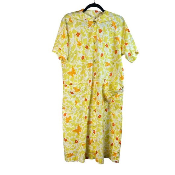 Vtg Cottagecore Nap Dress Yellow Orange Floral Butterfly House Dress Handmade - Picture 3 of 5